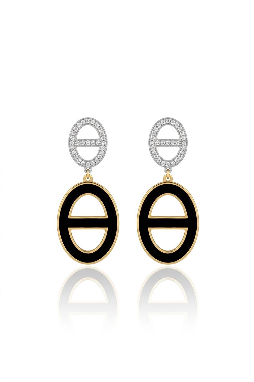 ÇELİK SARI SİYAH OVAL KÜPE