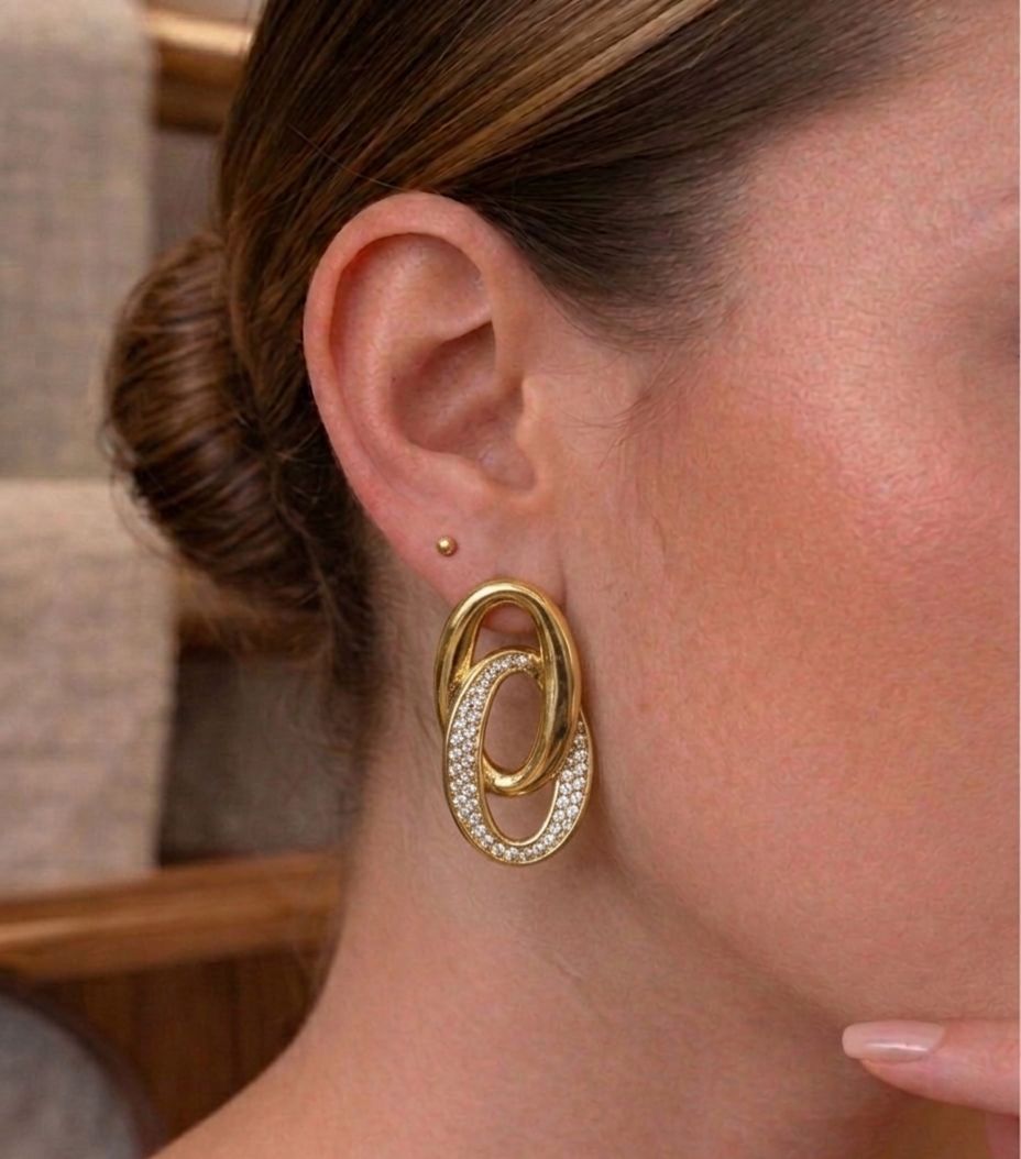 ÇELİK SARI İKİLİ OVAL KÜPE