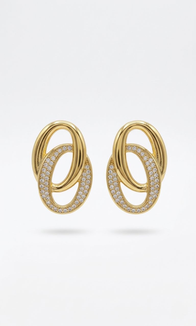 ÇELİK SARI İKİLİ OVAL KÜPE