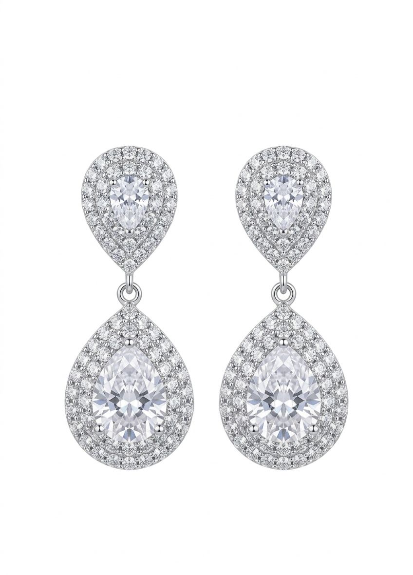 ZIRCON ÇİFT TAŞ ETRAFI KONTÜRLÜ KÜPE