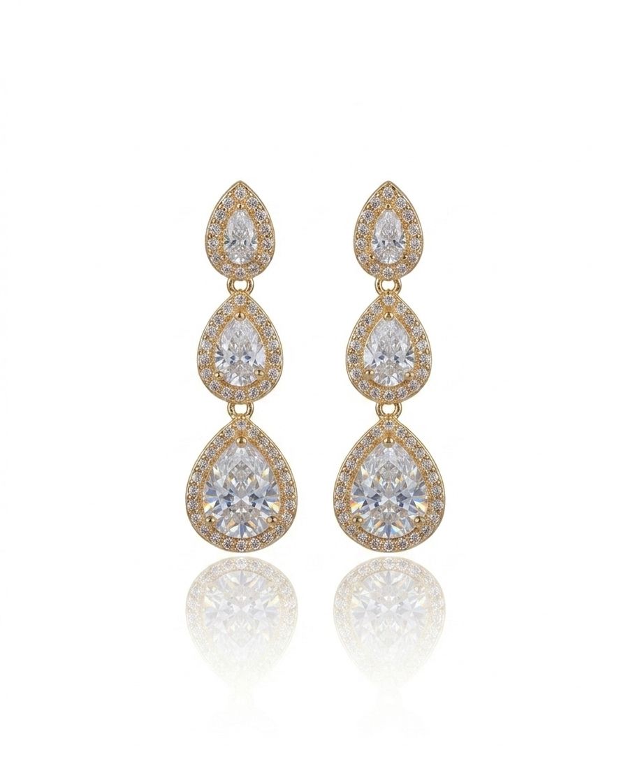 ZIRCON SARI ÜÇ DAMLA KÜPE