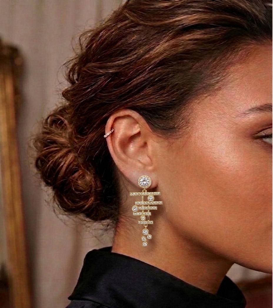 ZIRCON SARI ÇİZGİLİ KÜPE
