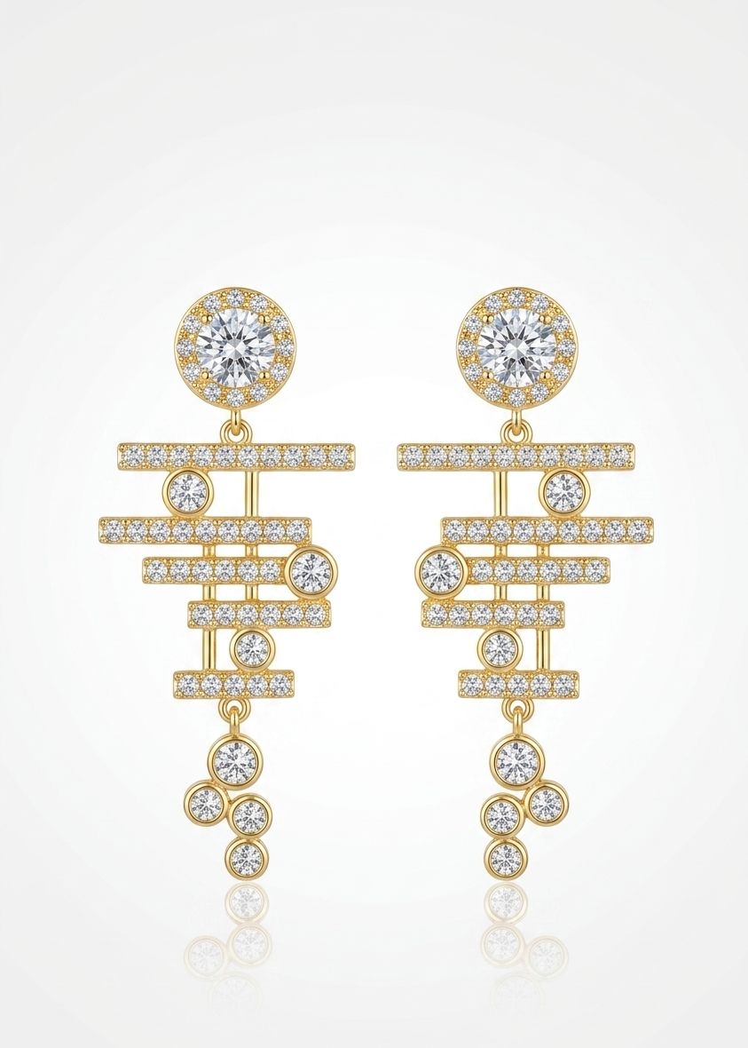 ZIRCON SARI ÇİZGİLİ KÜPE