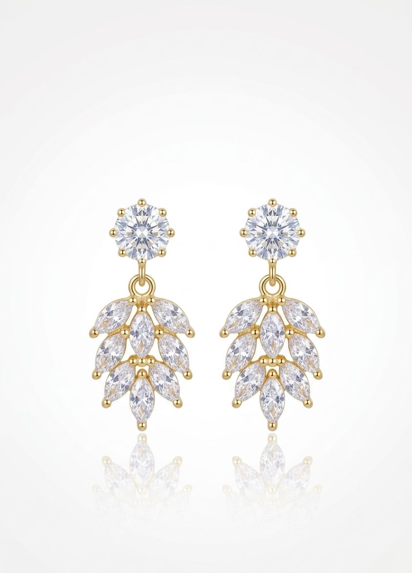 ZIRCON SARI YAPRAK DESENLİ KÜPE
